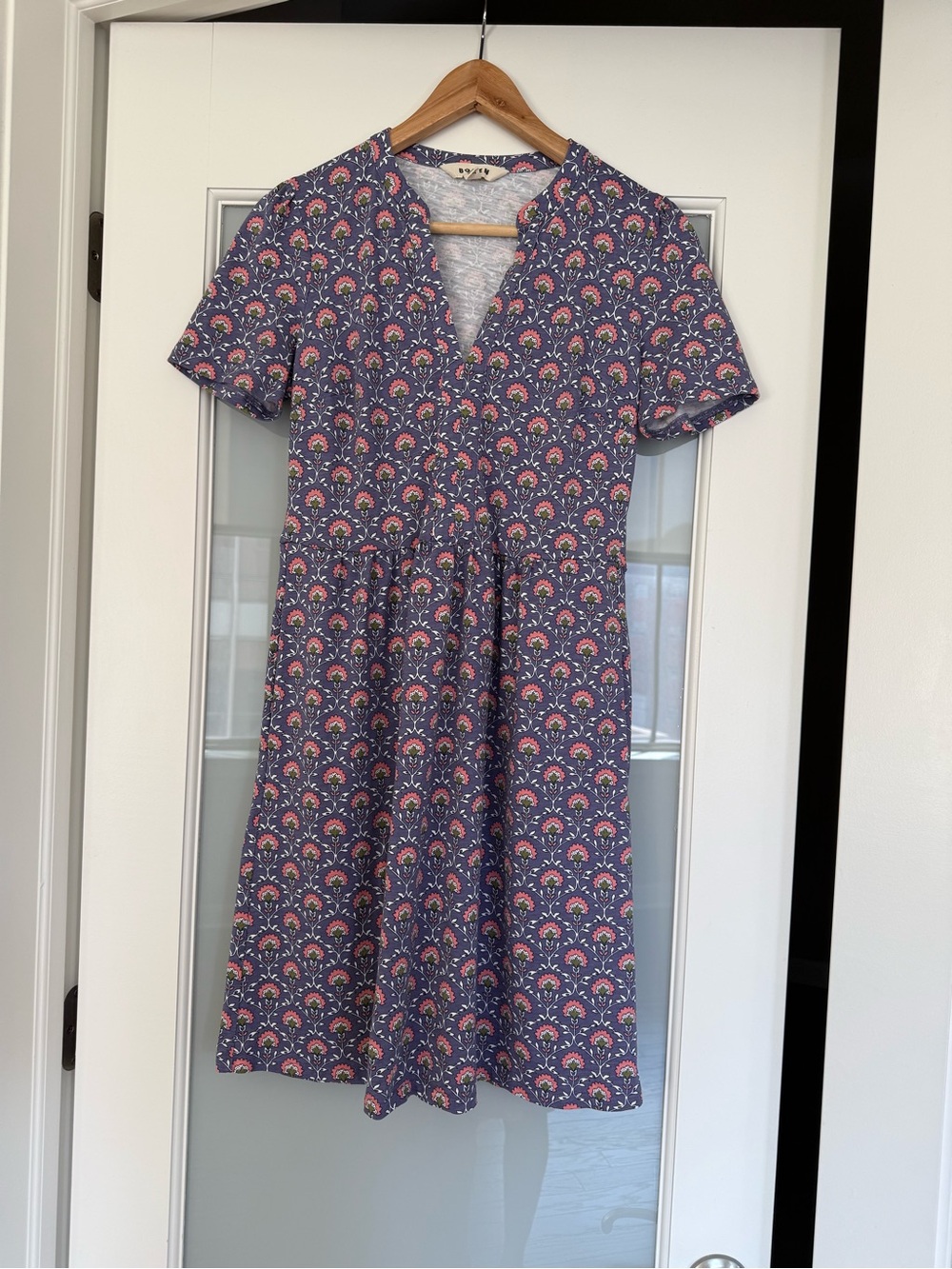 Boden Purple Floral Notch-Neck Short Sleeve Dress